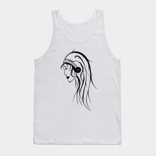 Black and white side profile of woman with striped hair band Tank Top
